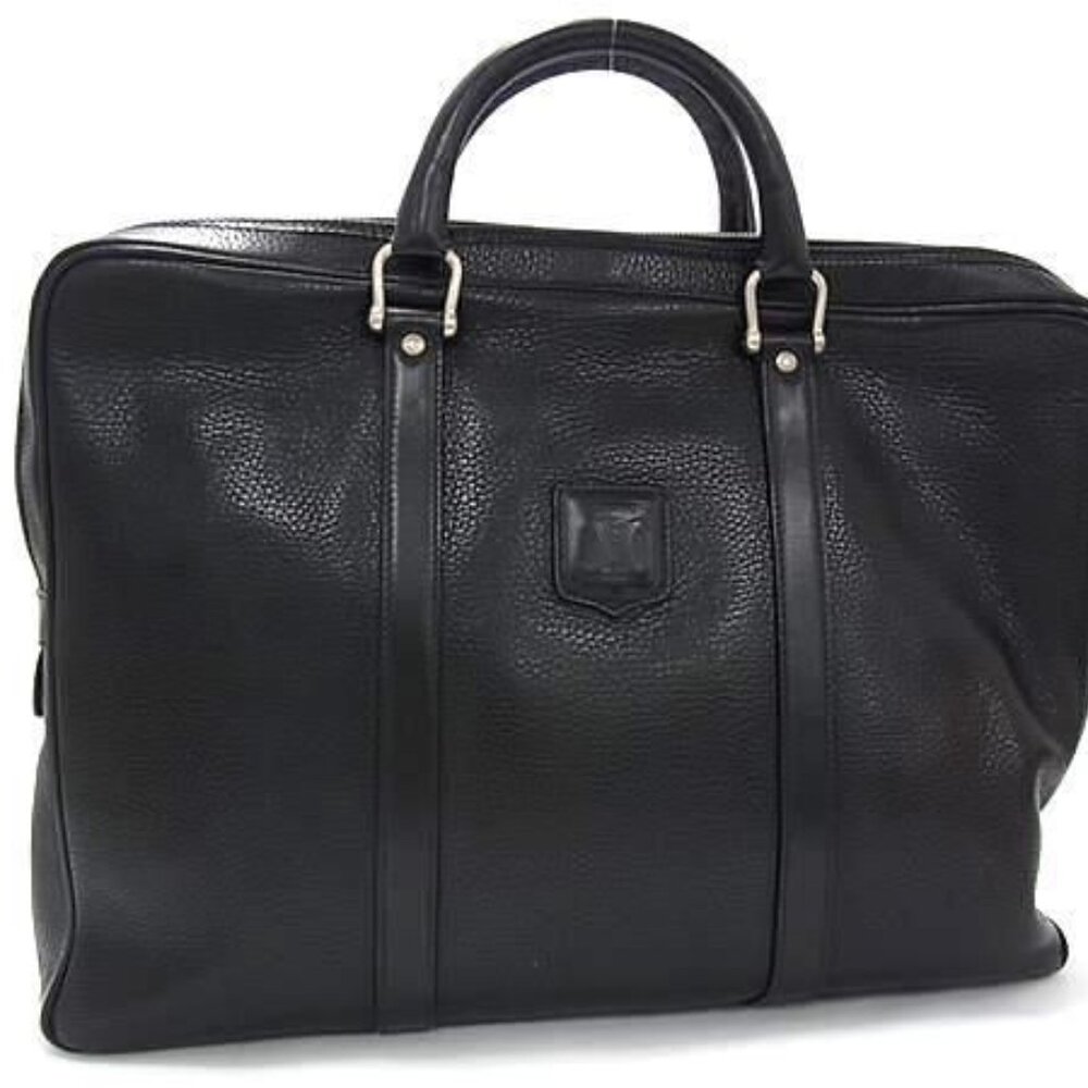 Celine Business Bag Macadam Briefcase Black Leather Vintage M09 Silver